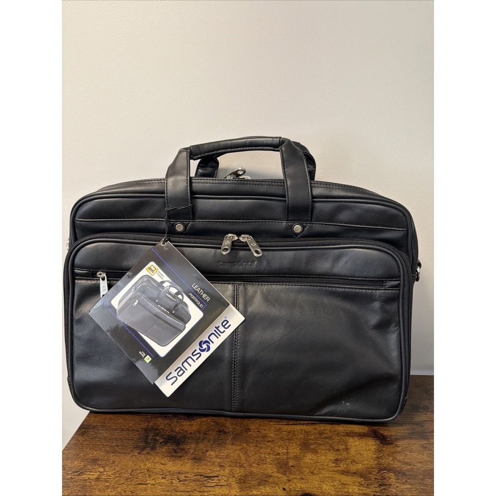 NEW Samsonite BLACK Nappa Leather Portfolio Briefcase 921455 NOS NWT‎